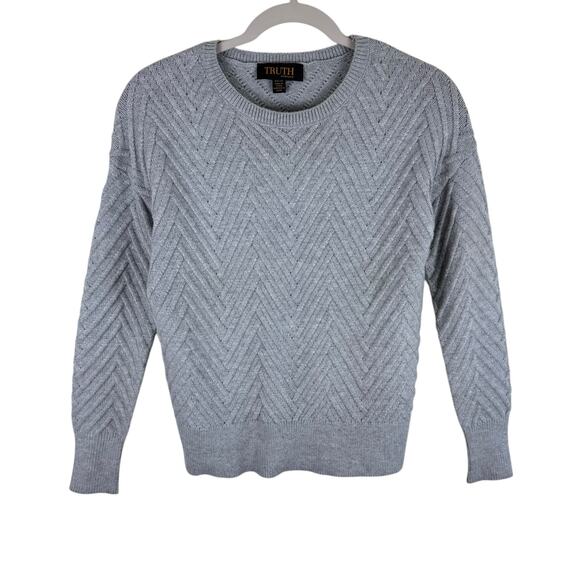 Truth By Republic Gray Plush Long Sleeve Crew Neck Chevron Pullover Sweater XS - Picture 1 of 6